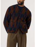 CARDIGAN ARGYLL FLEECE, BROWN/NAVY, thumb