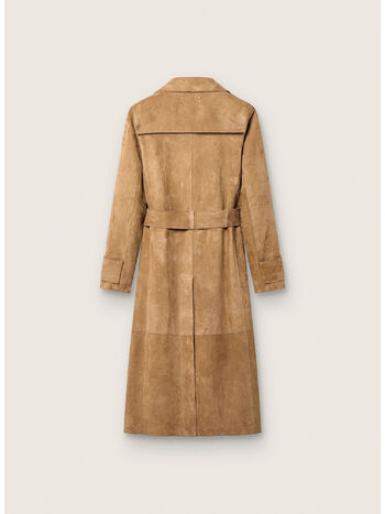 TRENCH IN SUEDE CON CINTURA IN VITA, 15155 MELLOW BUFF, small