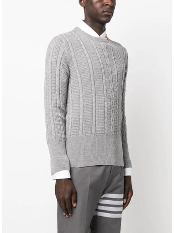 PULLOVER CABLE STITCH RELAXED CREWNECK, 055 LT GREY, small