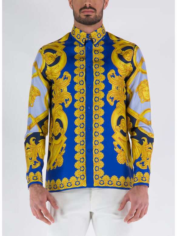 CAMICIA IN SETA, 5U670 NAVY COBALT GOLD, medium