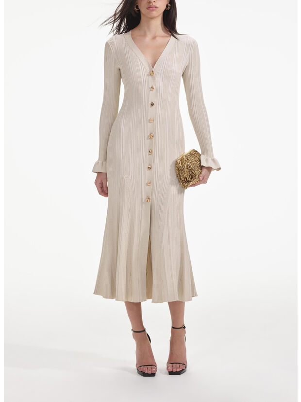 ABITO MIDI METALLIC RIBBED, CREAM, large