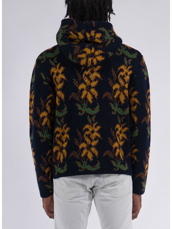 FELPA IN MAGLIA CON CAPPUCCIO FLOREALE JACQUARD, 0200, small