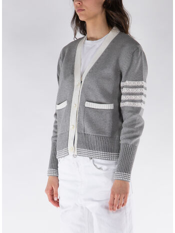 CARDIGAN V NECK 4-BAR, 055 LT GREY, small