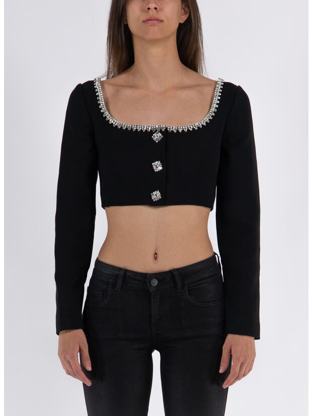TOP CROP CON MANICHE LUNGHE, BLACK, large