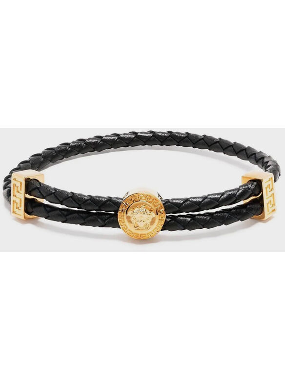 BRACCIALE  IN PELLE INTRECCIATO MEDUSA, 1B00V NERO ORO, medium