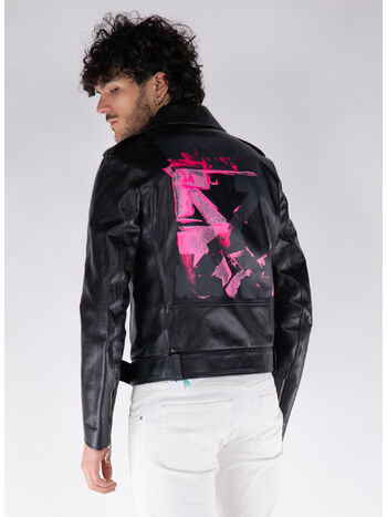 GIACCA BIKER LEATHER ACRILYC ARROW, 1032BLACKFUCHSIA, small