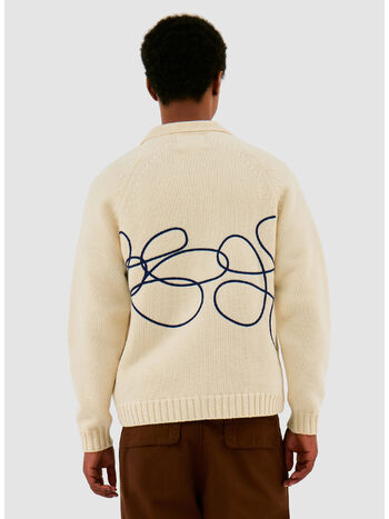 CARDIGAN FLOWER LOGO CON ZIP, CREAM, small