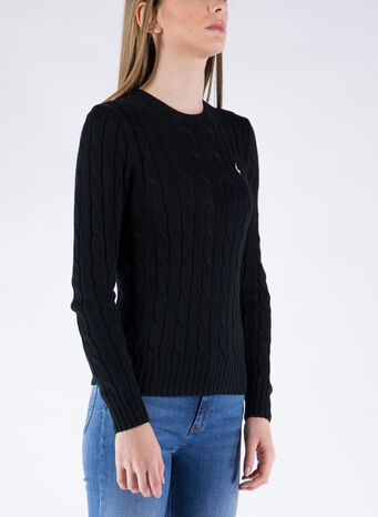 MAGLIONE A TRECCE, 046POLOBLACKWHITE, small