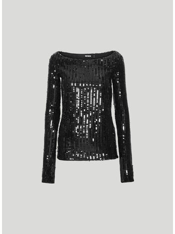 MAGLIA IN TESSUTO PAILLETTES, 1000 BLACK, small
