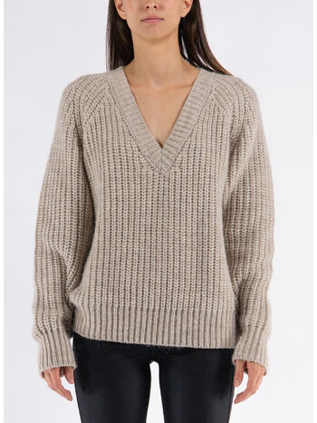 MAGLIONE FENNY A SCOLLO V, ECRU, small