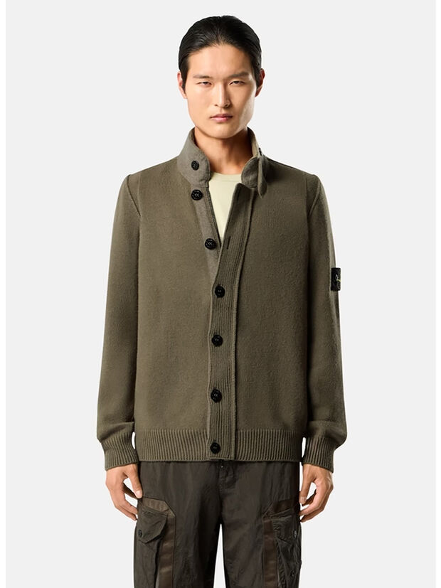 CARDIGAN LAMBSWOOL, V005G MILITARY GREEN, large