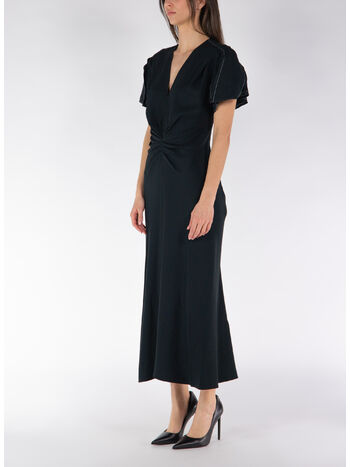 ABITO MIDI GATHERED V-NECK, BLACK BLACK, small