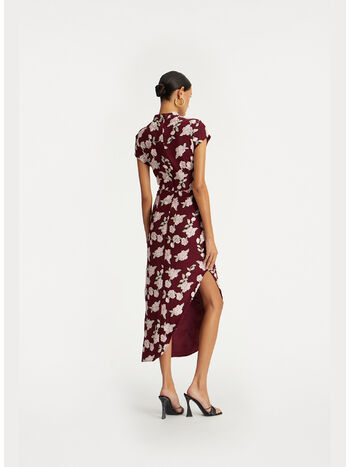 ABITO LUNGO MESH ASYMMETRIC FLOWER PRINT, 2934 ZINFANDEL, small