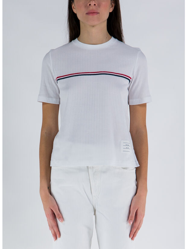 T-SHIRT SHORT SLEEVE TEE W/ RWB STRIPE, 100 WHITE, large