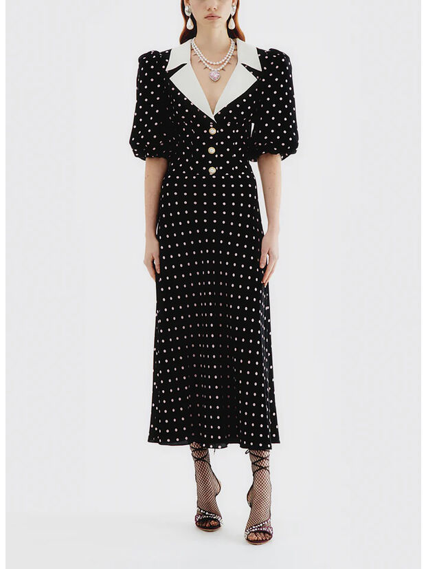 ABITO POLKA DOT WITH PUFF SLEEVES, 900 BLACK-PINK, large