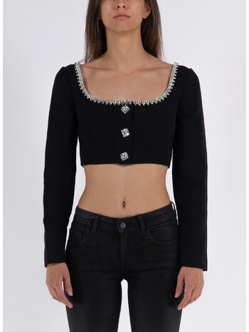 TOP CROP CON MANICHE LUNGHE, BLACK, small