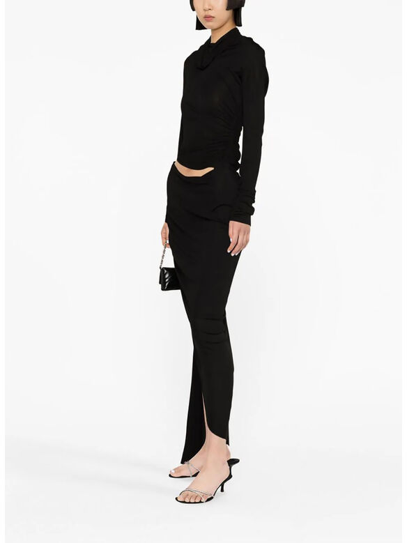 ABITO DRAPED JERSEY ASYMMETRIC MIDI, 0473 BLACK, medium