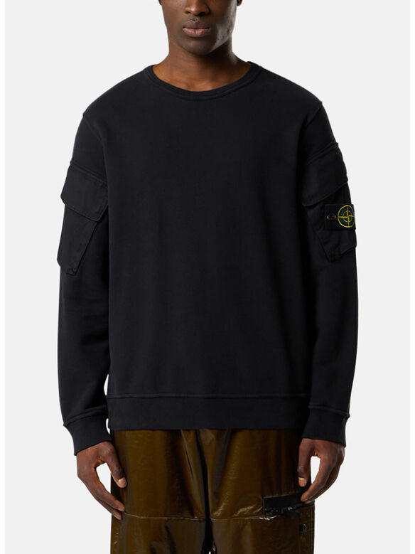 FELPA GIROCOLLO BRUSHED ORGANIC COTTON FLEECE, V0029 BLACK, medium