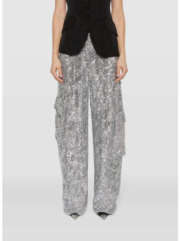 PANTALONE CARGO SEQUINS, SILVER, large