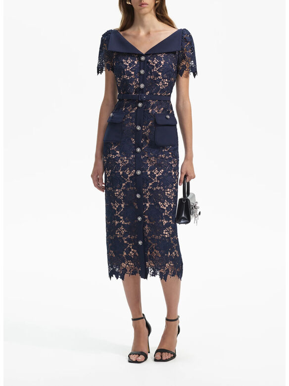ABITO LACE OPEN NECK, NAVY, medium