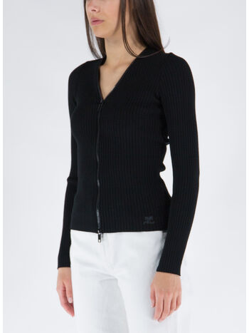 CARDIGAN RIB KNIT EXTRA ZIP, BLACK, small