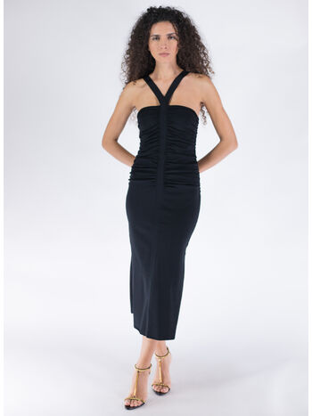 ABITO MIDI DARYA COMPACT RIB S/L RUCHED, BLACK, small