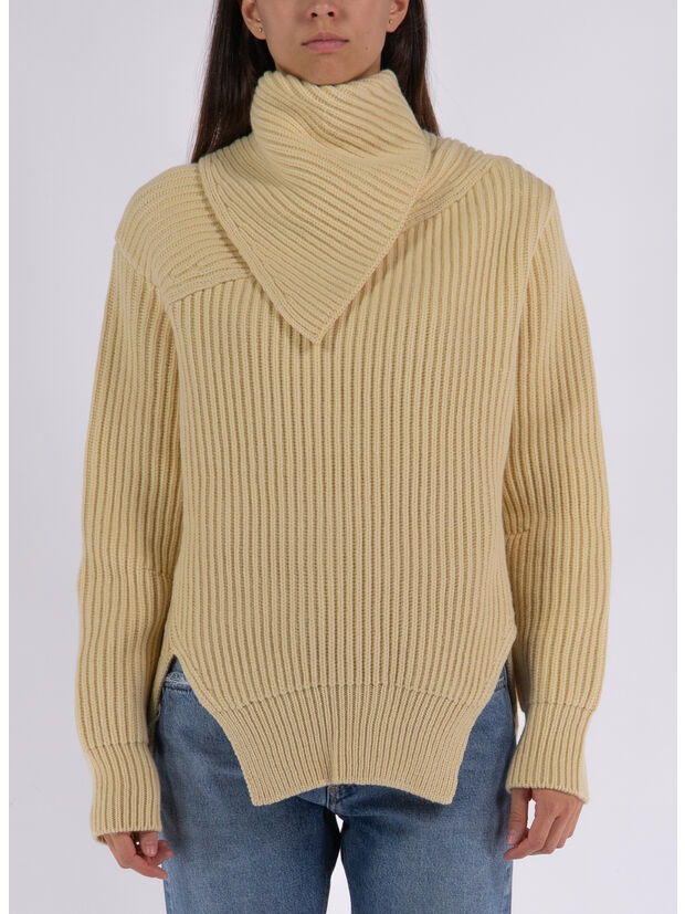 CARDIGAN LONG SLEEVES FOULARD NECK, 740 BUTTER, large