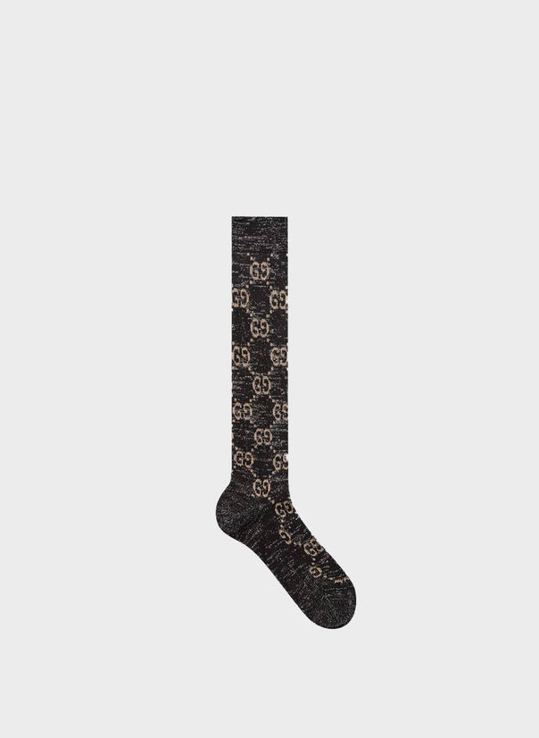 CALZINI IN LAME' CON MOTIVO GG, 1063BLACKLIGHTGREY, large