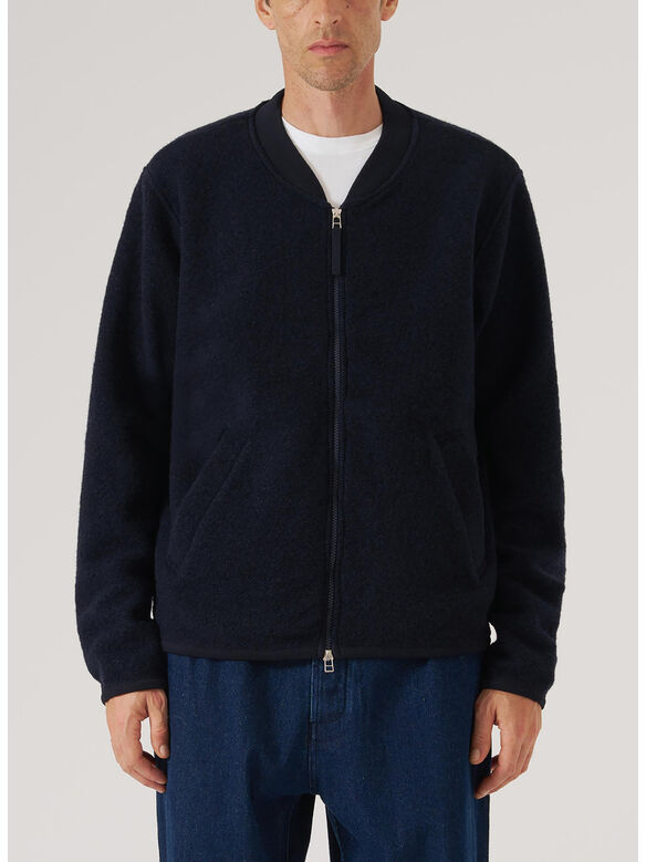 GIUBBOTTO RUST WOOL FLEECE ZIP BOMBER, NAVY, medium
