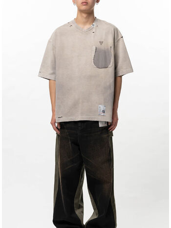 T-SHIRT SUN FADED V-NECK, BEIGE, small