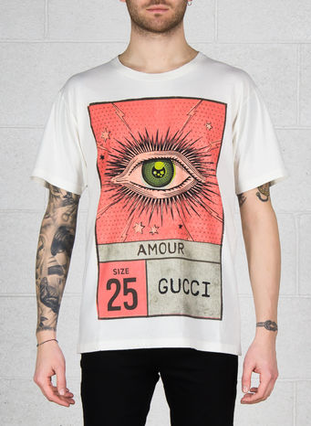 T-SHIRT CON STAMPA AMOUR E OCCHIO, 9169BIANCOMULTI, small