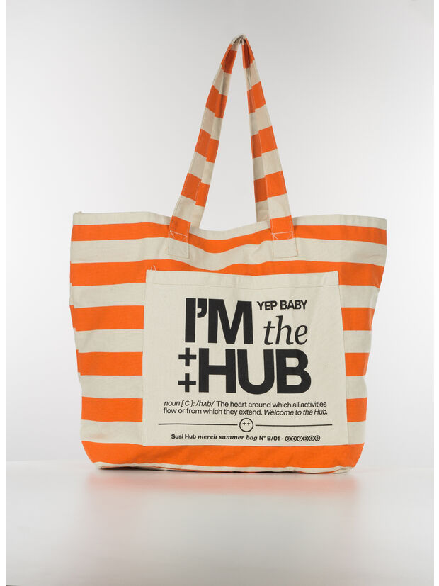 TOTE BAG CANVAS STRIPES, ARANCIO, large