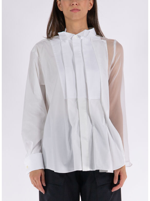 CAMICIA CHIFFON MIX COTTON POPLIN, 151 OFF WHITE, medium