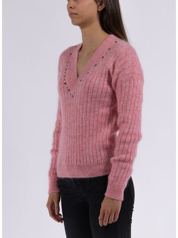 PULLOVER MOHAIR KNITTED V-NECK JUMPER, 8066 PINK MELANGE, small