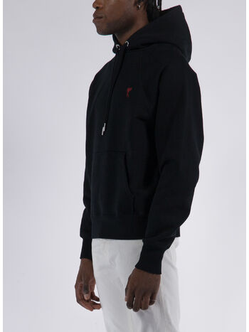 FELPA CON CAPPUCCIO AMI DE COEUR, 001 WOOL TRICOTINE BLACK, small