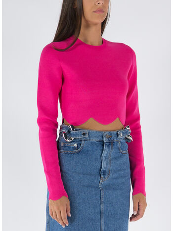 PULLOVER SCALLOPED HEM FITTED JUMPER, 350 HOT PINK, small