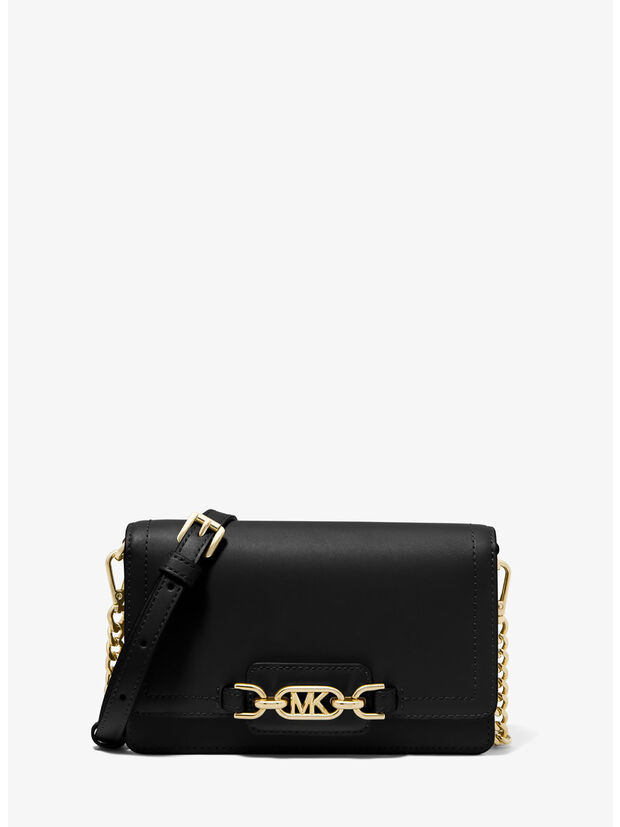 BORSA A TRACOLLA IN PELLE, 001 BLACK, large