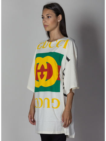 T-SHIRT OVERSIZE CON LOGO GUCCI, 7136SUNSKISSEDMULTI, small