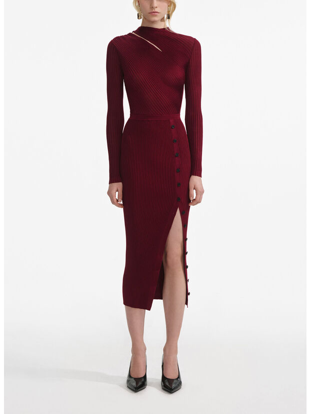 ABITO MIDI BURGUNDY CUT OUT RIB KNIT, BURGUNDY, large