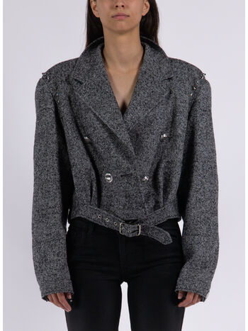 BOMBER CROPPED HERRINGBONE WOOL TWEED, 900 BLACK-WHITE, small
