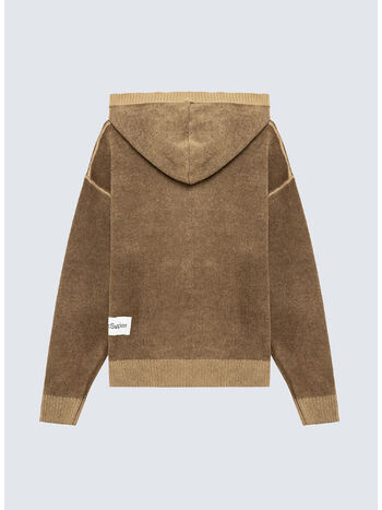 FELPA HOOD ZIP, C0761 TAUPE7DARK BROWN, small