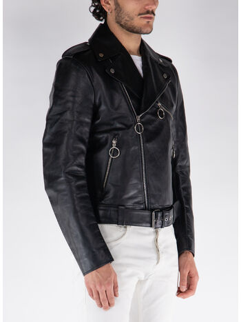 GIACCA BIKER LEATHER ACRILYC ARROW, 1032BLACKFUCHSIA, small