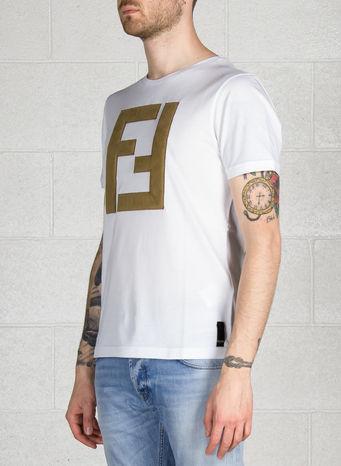 T-SHIRT LEATHER LOGO, F0QA0WHITE, small