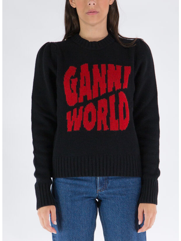 PULLOVER GRAPHIC GANNI WORLD, 099 BLACK, large