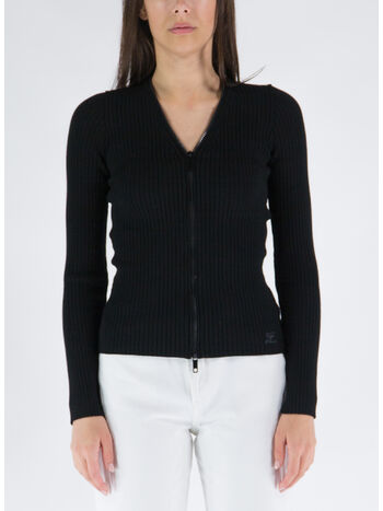 CARDIGAN RIB KNIT EXTRA ZIP, BLACK, small