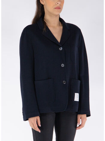 GIACCA CROPPED SACK IN WOOL MILANO, 415 NAVY, small