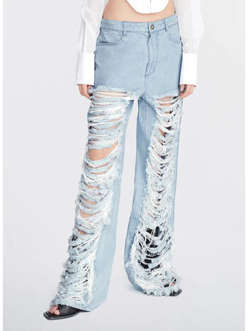 JEANS CLASSIC IN DENIM FRAYED, CYAN, small