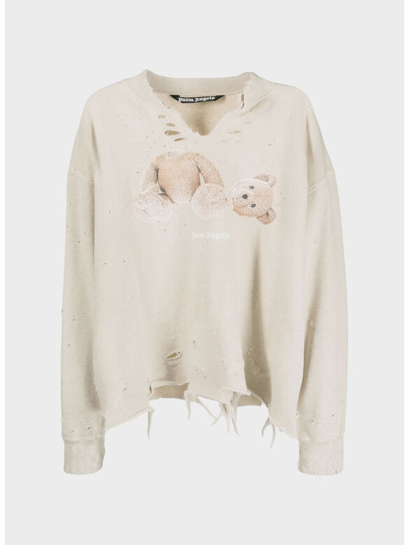 FELPA PA BEAR RIPPED CREW, 0860 MELANGE GREY / BROWN, medium