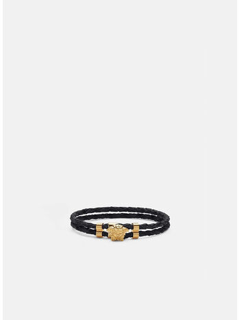 BRACCIALE IN PELLE INTRECCIATO MEDUSA, D41O BLACK GOLD, small