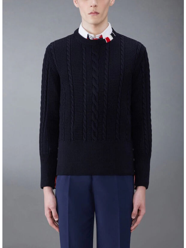 PULLOVER CABLE STITCH RELAXED CREWNECK, , large
